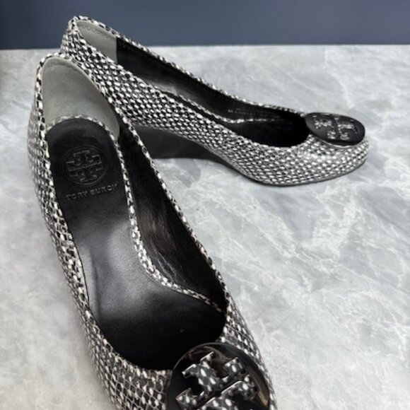 Tory Burch Sally Wedge Polka Dot Snakeskin RARE (Black & White & Pewter) - Picture 2 of 6